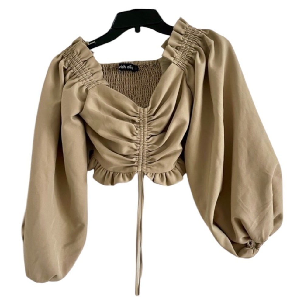 LAVISH ALICE Women's Beige Crop Top Pull Tie Blouse-Size 2